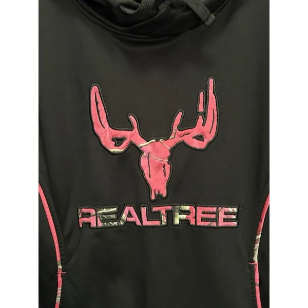 Realtree Black/Pink Pullover‎ Long Sleeve Hoodie Logo Graphic No Tag Size Medium - Image 2