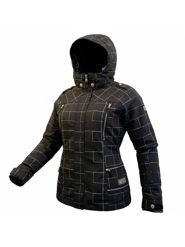 Burton Women’s Small - Y2K Snowboard Jacket Multicolor Plaid Grid Hooded - Image 2