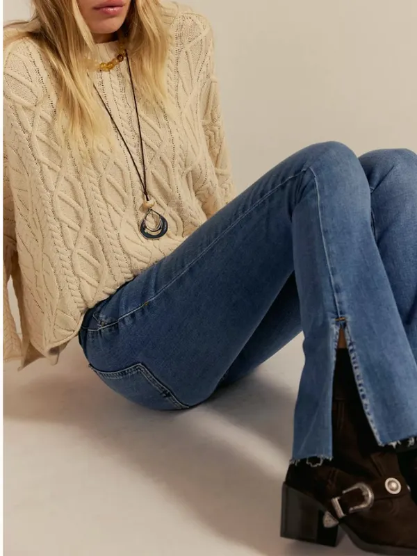 Free People NWT We The Free Level Up Slit Slim Flare Jeans - Image 2