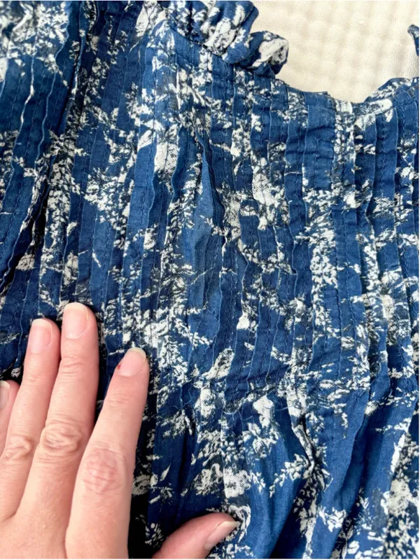 Women's Free People Blue Floral Mini Dress with Lace Trim, Size L - Image 7