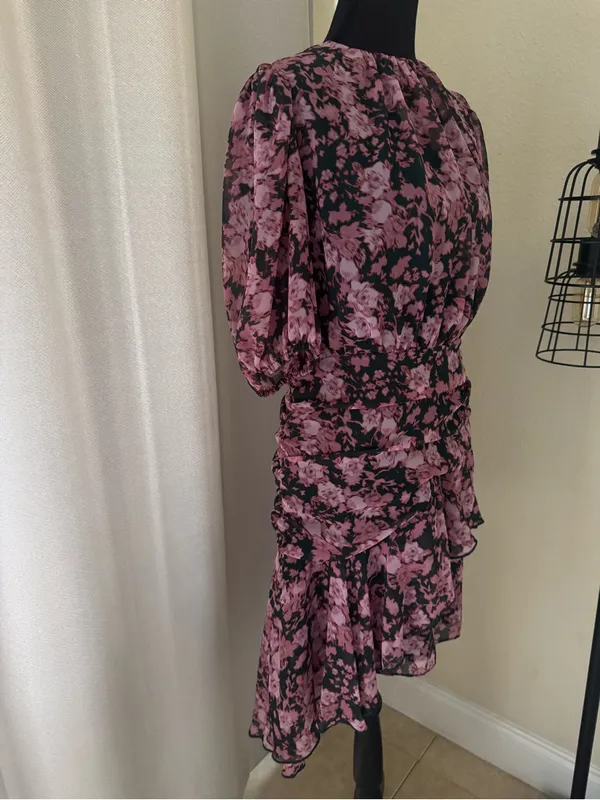 Chelsea28 Floral Chiffon Ruffle Mini Dress Pink Green Size 2 Wedding Guest - Image 5