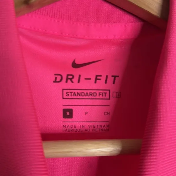 Nike dri fit ladies bright‎ pink with speckles athletic polo shirt size small - Image 5