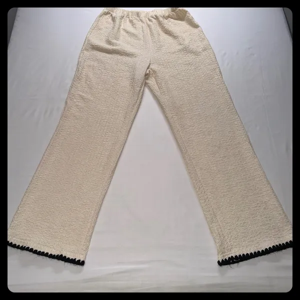 Unbranded Pajama Set Medium Cream‎ Black Trim Seersucker Loungewear - Image 6