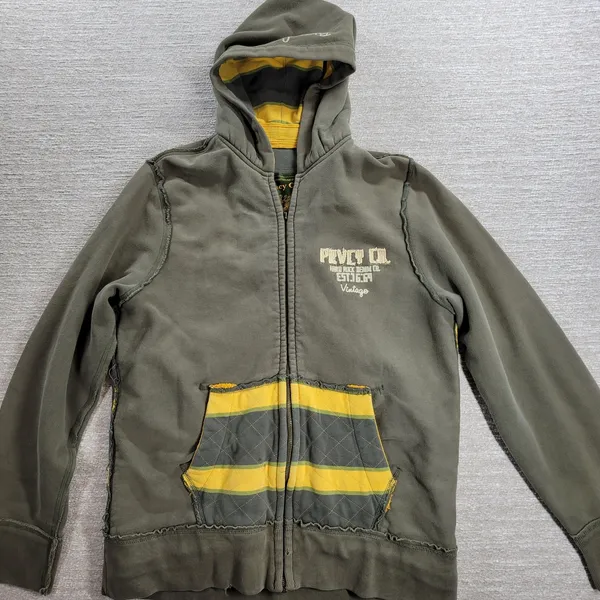 VTG Prvcy CA Full Zip Hoodie Jacket Womens‎ Large Green Yellow Distressed Thick - Image 16