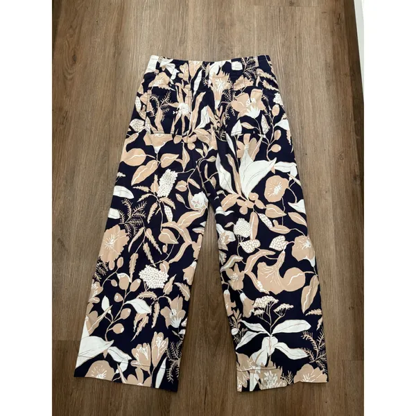 Anthropologie Maeve Jo Faulkner The Colette Floral Wide Leg Pants Navy Tan 32 - Image 3