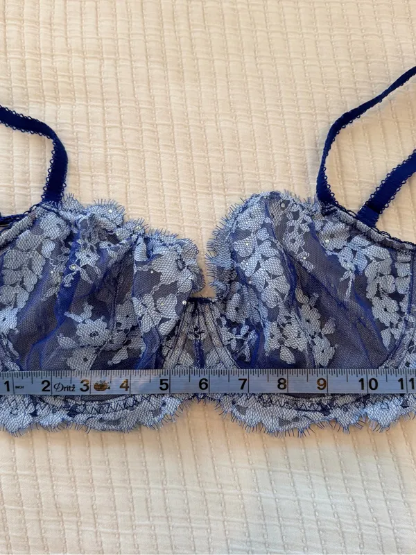Victoria's Secret Blue Floral Lace Underwire Bra & Panty Set NWOT 32DDD - Image 9