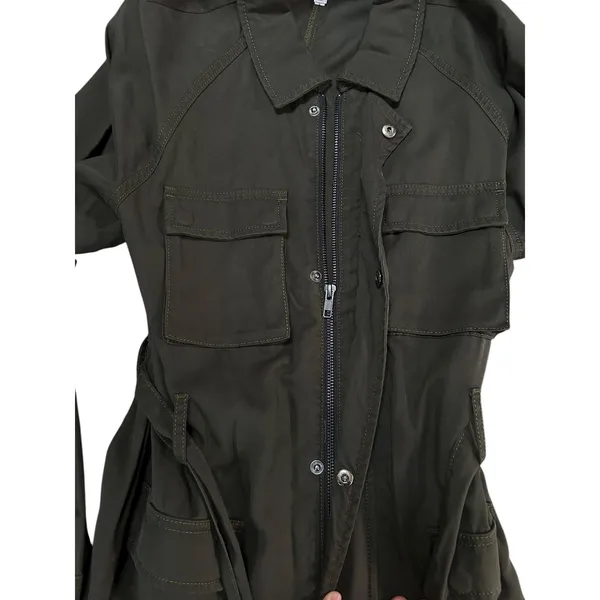 NWT GOOD AMERICAN‎ Anthropologie Olive Green Utility Belted Jacket Coat 2 Medium - Image 4