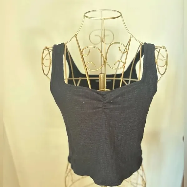American Eagle Outfitters Ribbed Ruched Tank Top Black Size XL - Image 2