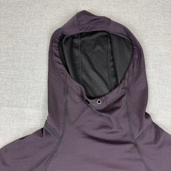 Athleta Hoodie Womens Small Purple Striped High Neck Pullover Thumbholes Knit - Image 3
