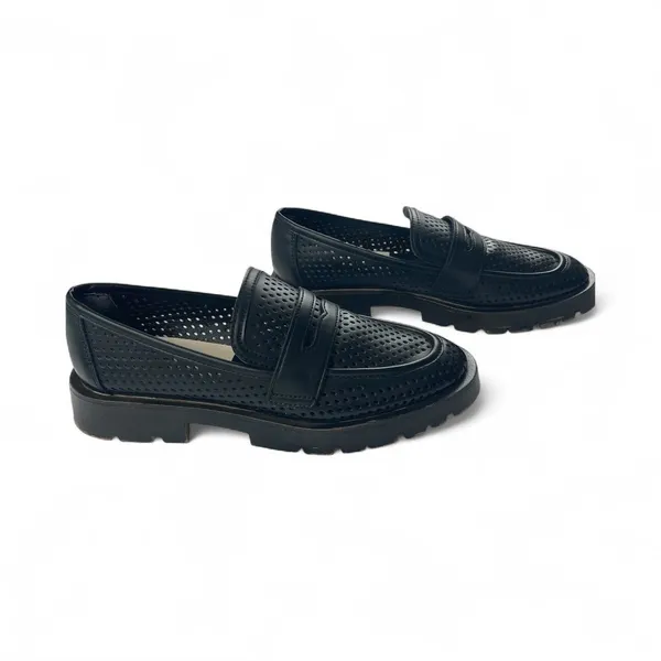 Dolce Vita Black Leather Perforated Loafers Platform‎ Lug Sole Modern Size 9 - Image 4