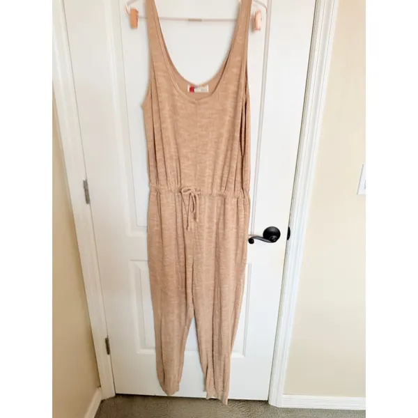 Free People Jumpsuit Size Large Peach FP Beach Marled‎ Knit Sleeveless Jogger - Image 6