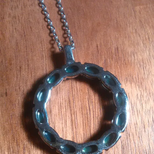 Green Color Simulated Opal Resin Stainless Steel Pendant Necklace - Image 6