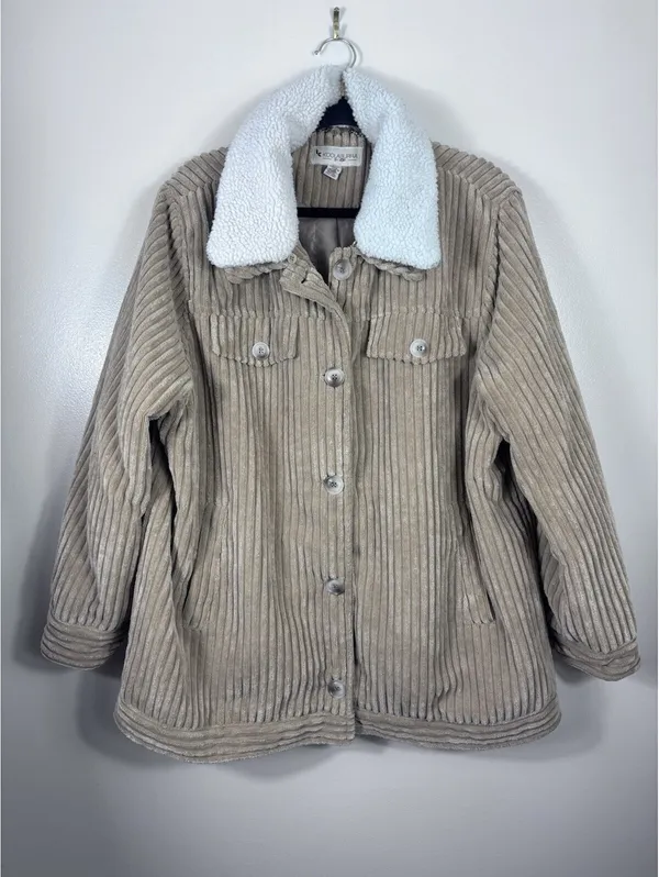 Koolaburra Ugg Corduroy Jacket Removable Fur Collar Camel Sz XL - Image 4