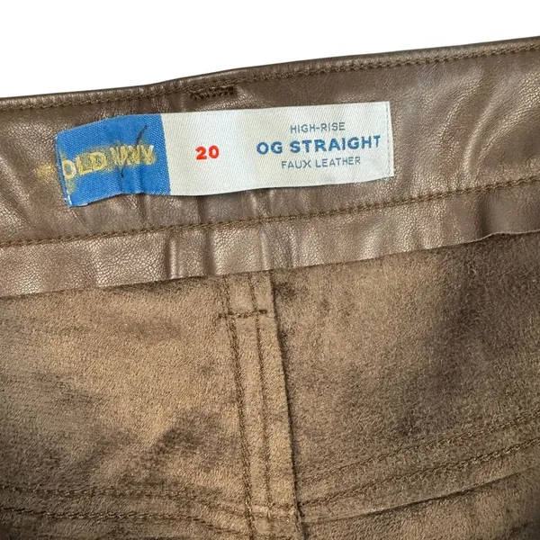 Old Navy Brown Faux Leather Straight Pants Plus‎ Size 20 Vegan Leather Trousers - Image 3