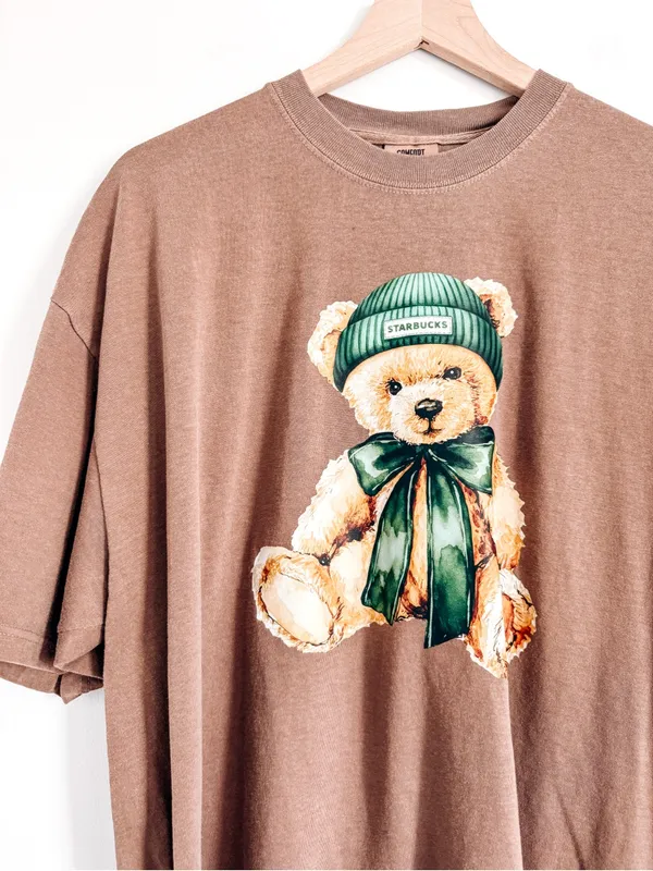 Comfort Colors Brown Teddy Bear Starbucks Graphic Cotton Shirt 2XL - Image 2