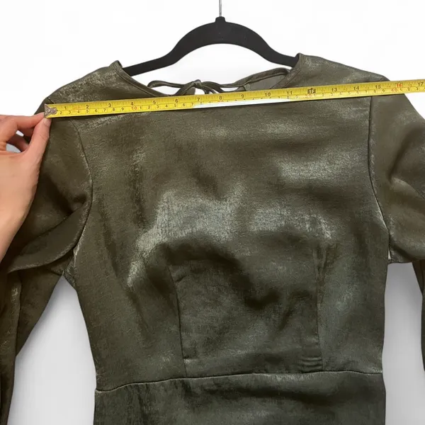 Olive Green Satin-Effect Backless Tie Maxi Dress – Long Sleeve Mermaid Silhouette - Image 10