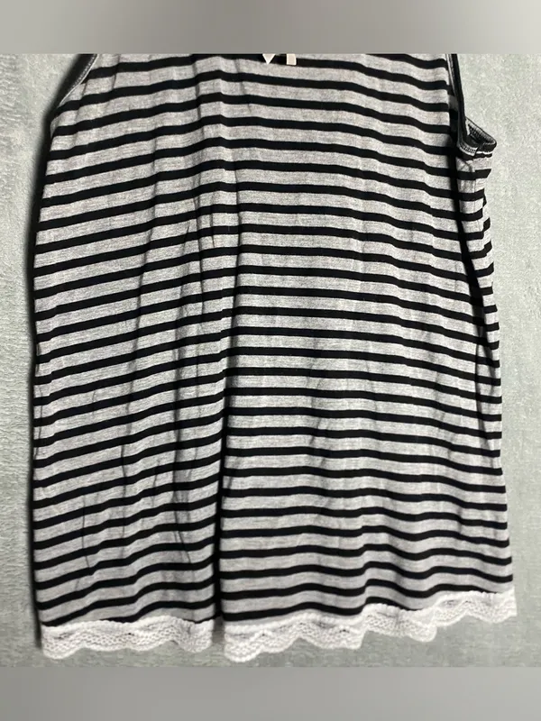 2000s MySpace emo Black &‎ White Striped Lace-Back Tank grunge XL - Image 3