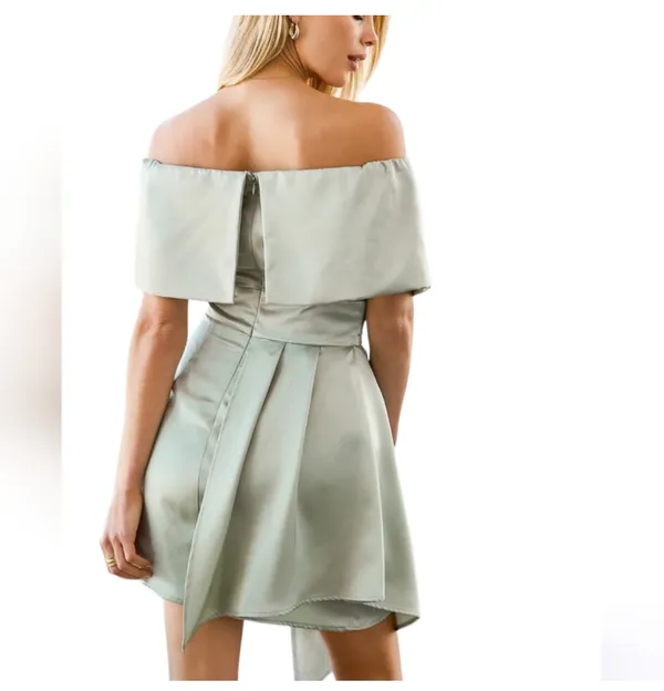 Lulus Always Celebrating Sage Green Off Shoulder Mini Dress - Image 3
