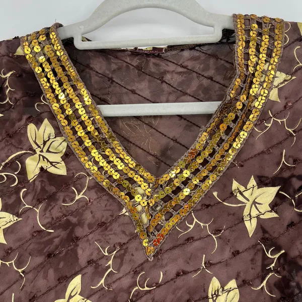 Y2K Boho Sheer Sequin Top Sz M Stevie Nicks Festival Embroidered Brown Indie - Image 3