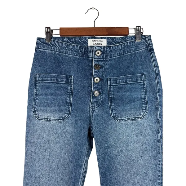 Reformation Jeans Size 29 Inari Blue High Rise Patch Pocket Button Fly Straight - Image 2