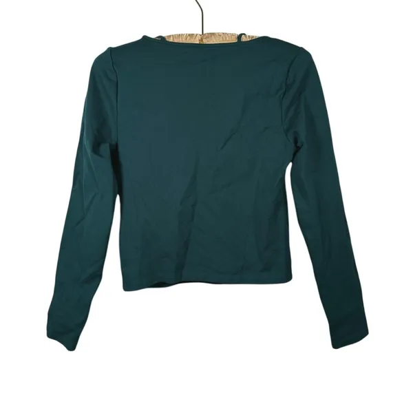 Abercrombie Long Sleeve Strappy Square Neck Top Size M Green Y2K Indie Sleaze - Image 3