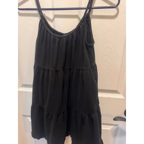 Old Navy Black‎ Tiered Swing Dress XS Braided Strap Sleeveless Mini Sundress - Image 3