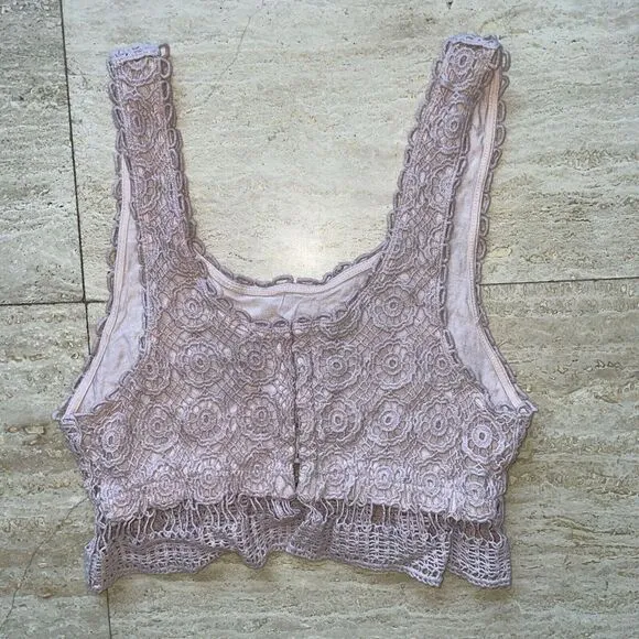 Wet Seal Lined Lace Crop‎ Tank Top Size M Boho Pink - Image 3