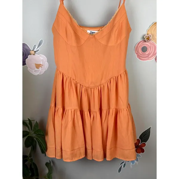 Tiger Mist Orange Bijou Fitted Mini Tie Strap Mini Tiered Dress - Size - Medium - Image 7