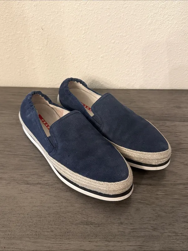 PRADA Navy Blue Suede Espadrille Platform Slip on Sneakers IT‎ 37 US 7 - Image 2