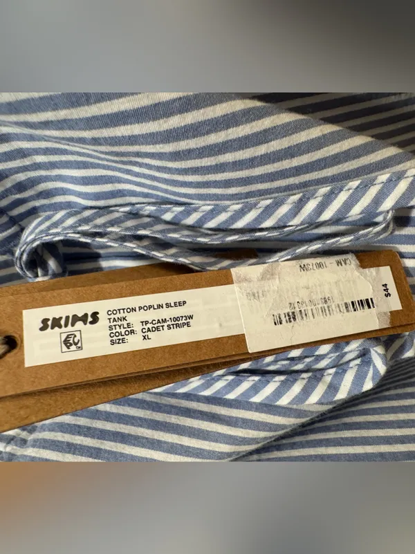 SKIMS NWT Crop Poplin Sleep Camisole In‎ Cadet Stripe Blue Size XL MSRP $44 - Image 7