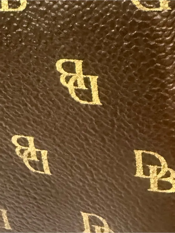 Dooney Bourke Y2K Signature Monogram Barrel Shoulder Bag Dark Brown Leather Trim - Image 9