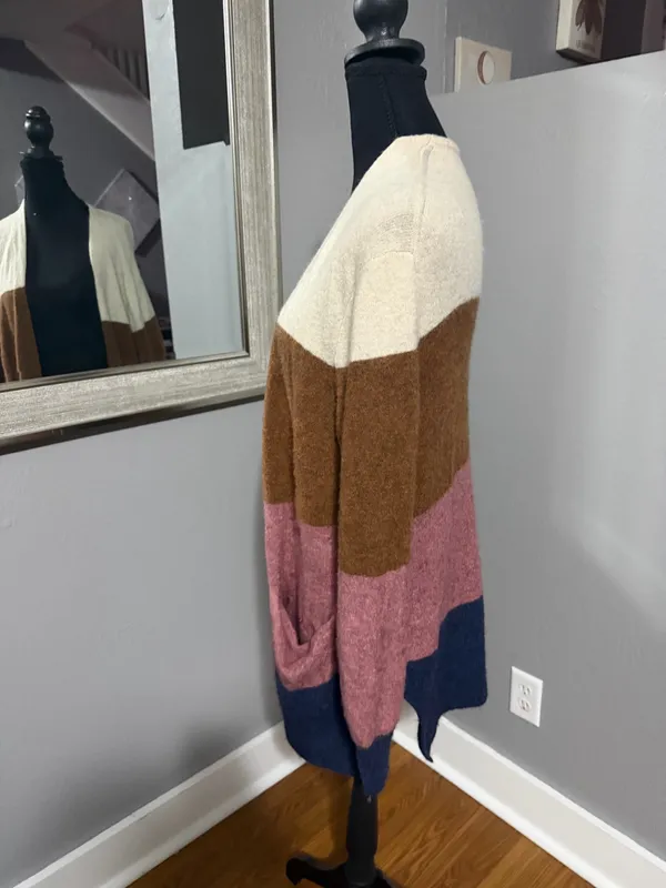 Madewell Kent Merino Alpaca Blend Colorblock Open Soft Cozy Preppy Cardigan Small. - Image 3