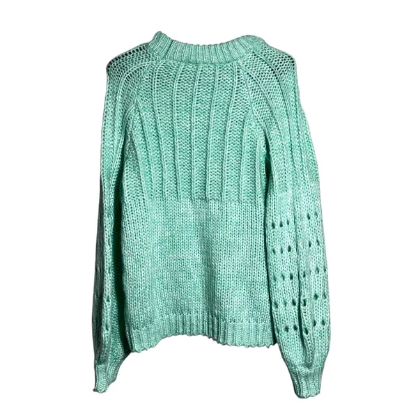 Blue Blush Mint Green Crochet Knit Sweater Women's Medium Loose Fit Open Knit - Image 3
