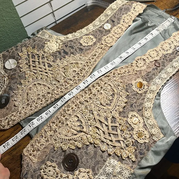 Vintage Silk Vest Lace Embellished Beads Sequin Floral Boho - Image 15
