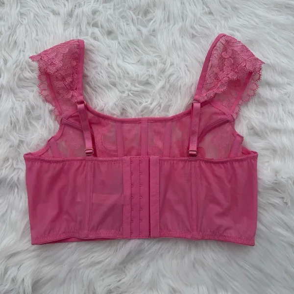 Victoria’s Secret Dream Angels Boho Floral Embroidery Corset Top Tickled Pink L - Image 5
