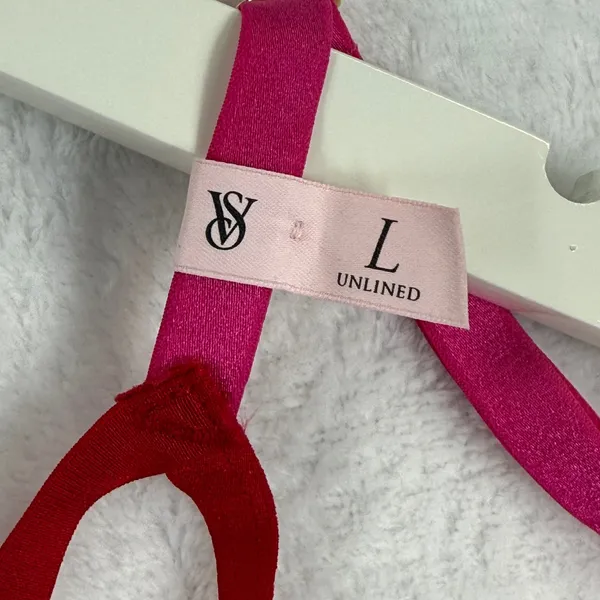 Victoria's Secret‎ Very Sexy Low Cut Demi Bra Red Pink Heart Strappy Satin Large - Image 3