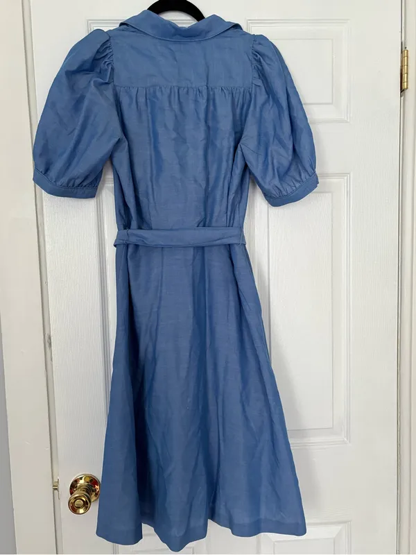 Ann Taylor Blue Puff Sleeve Midi Shirt Dress Size Small - Image 5