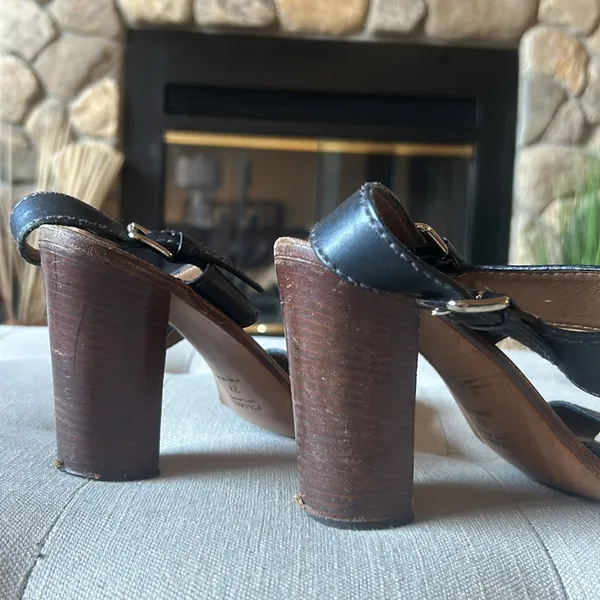 Prada Leather Slingback Sandals in Nero Size 39 - Image 9