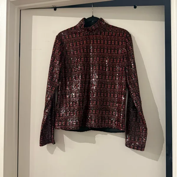 NWT Zara High Collar Sequin Long Sleeve Top - Image 7