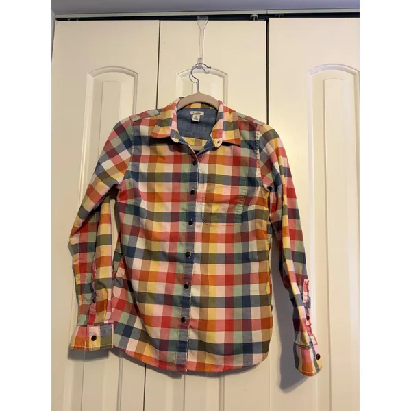 LLBean Women's Plaid‎ Button Up Shirt Multi Color Long Sleeve Casual Top XS - Image 3