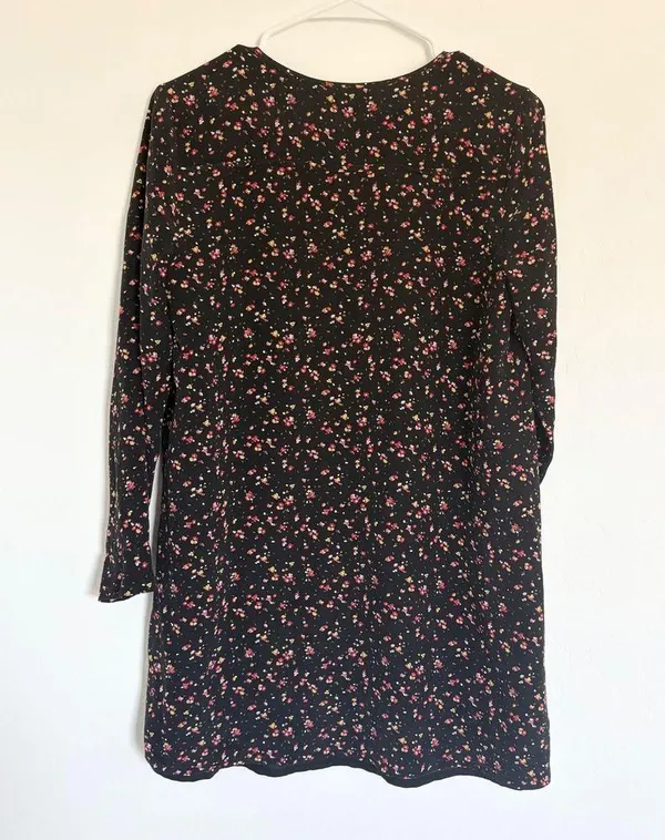 Madewell et Sézane Floral Print Long Sleeve Mini Dress Black Size S - Image 3