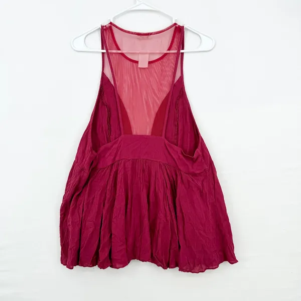 Intimately Free People Tank Top Womens Medium Red Babydoll‎ Mesh Boho Sleeveless - Image 5
