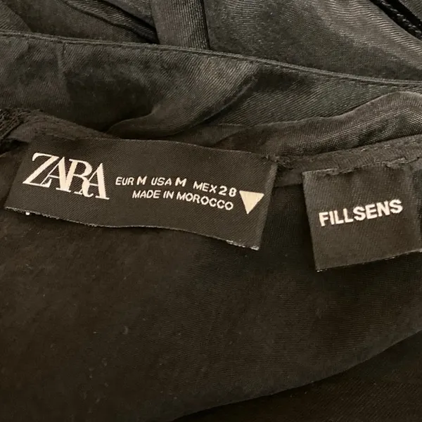 Zara Black Faux Suede Short Flutter Sleeve Zip Ruffle Mini A-Line Dress Size M - Image 3