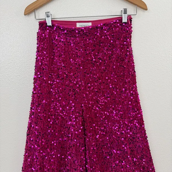 Faeriesty Pants Womens Small Pink Sequin High Waisted Flare Leg Party Trousers - Image 2