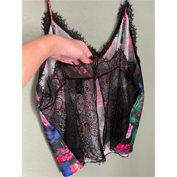 Victoria’s Secret Stretch Satin Lace Trim Cami Size Large Moonlit Tropic Flyaway - Image 7