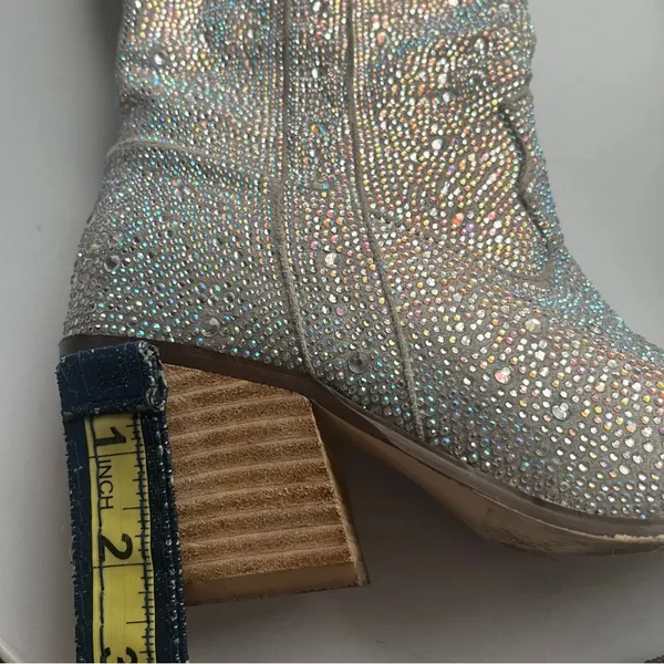 Boutique Silver Crystals Bling Rhinestone Western Cowboy Boots Size 5 6 - Image 6