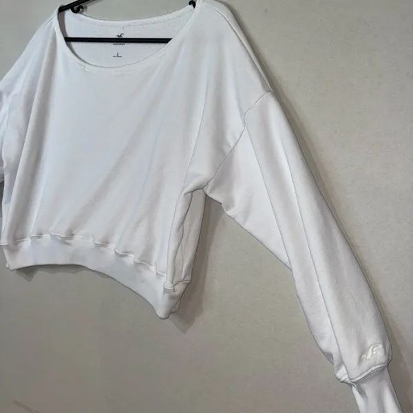 Hollister White Pullover Sweatshirt Women's Size S Logo Long Sleeve Casual - Image 3