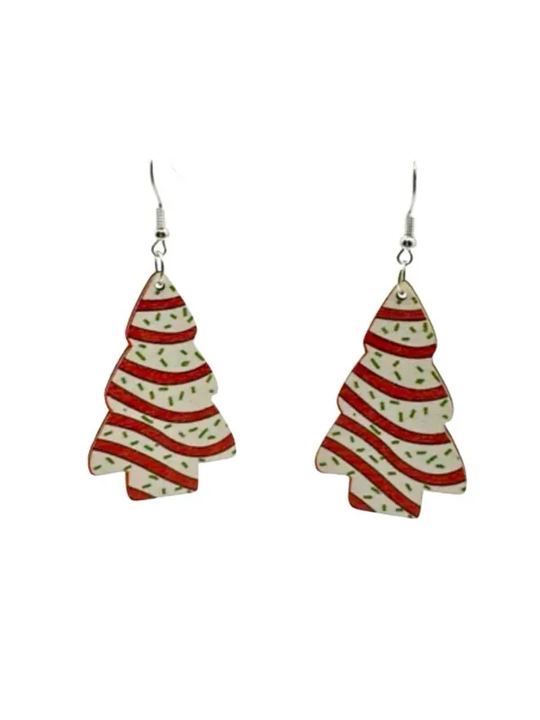 Christmas Tree Earrings "Little Debbies" Dangle Drop Retro Vintage‎ White - Image 2