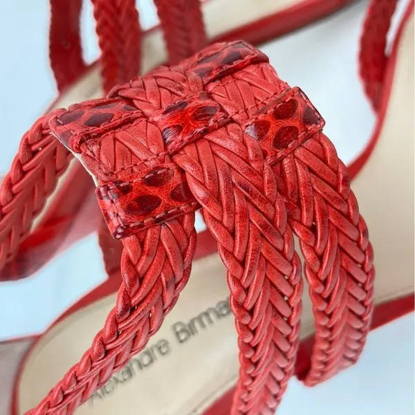 ALEXANDRE BIRMAN Red Woven Strappy Leather Heels Sandals - Size 6.5 - Image 4
