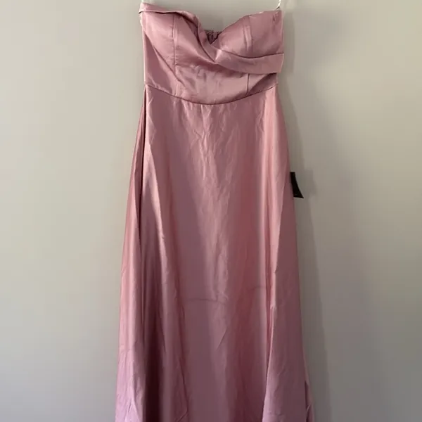 Lulus Maxi Dress Real Romantic Light Rose Pink Satin Strapless Flowy Size S - Image 15